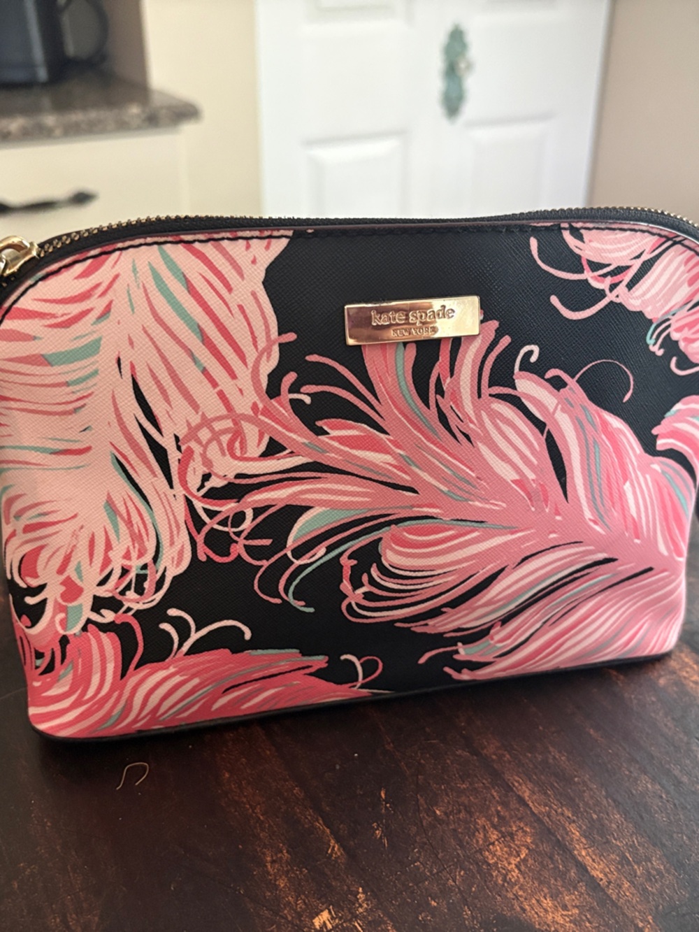 kate spade Black Crossbody with Pink Feather Print